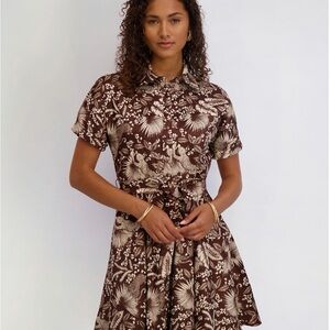 Kensie Brown Floral Mini printed shirt Dress